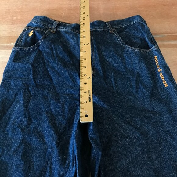 Rocawear Wide Leg Flare Jeans Women 20 Blue High Rise Dark Wash Stretch Skater - Picture 9 of 13